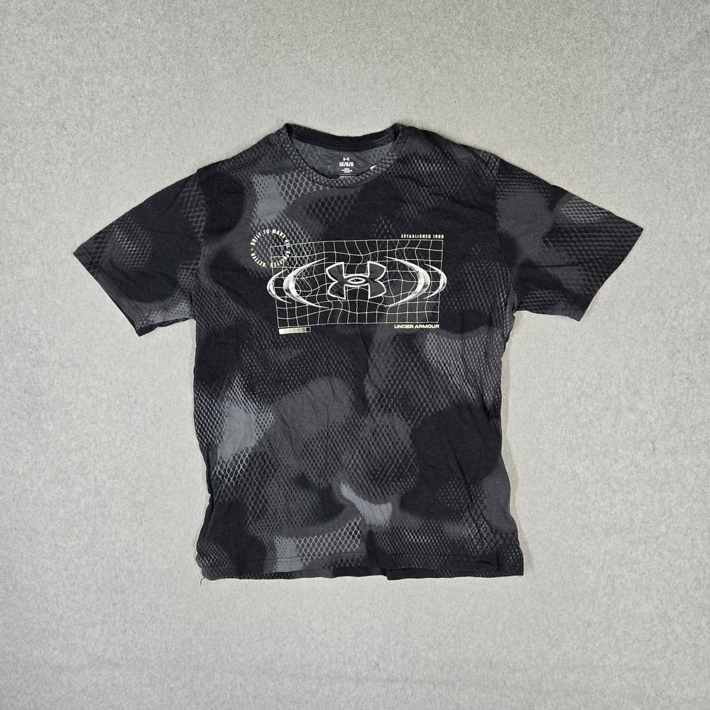 Under Armour Men Shirt L Black Camouflage Logo Grid Activewear Football AOP